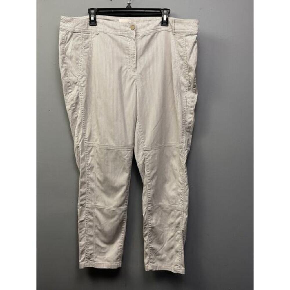 Chico's Striped Twill Pants Womens size 3 14/16 Tan Stripe pockets panel Stretch